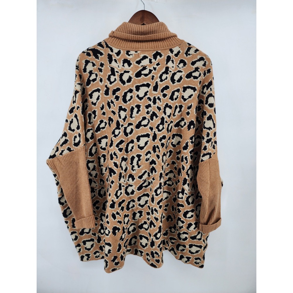 Chico's Leopard Print Turtleneck Poncho Sweater Brown L / XL